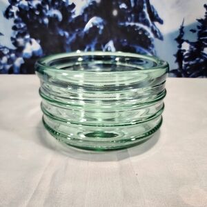Vintage ️MCM Ribbed Turquoise Half Inch Thick Glass Votive Candy Trinket Dish